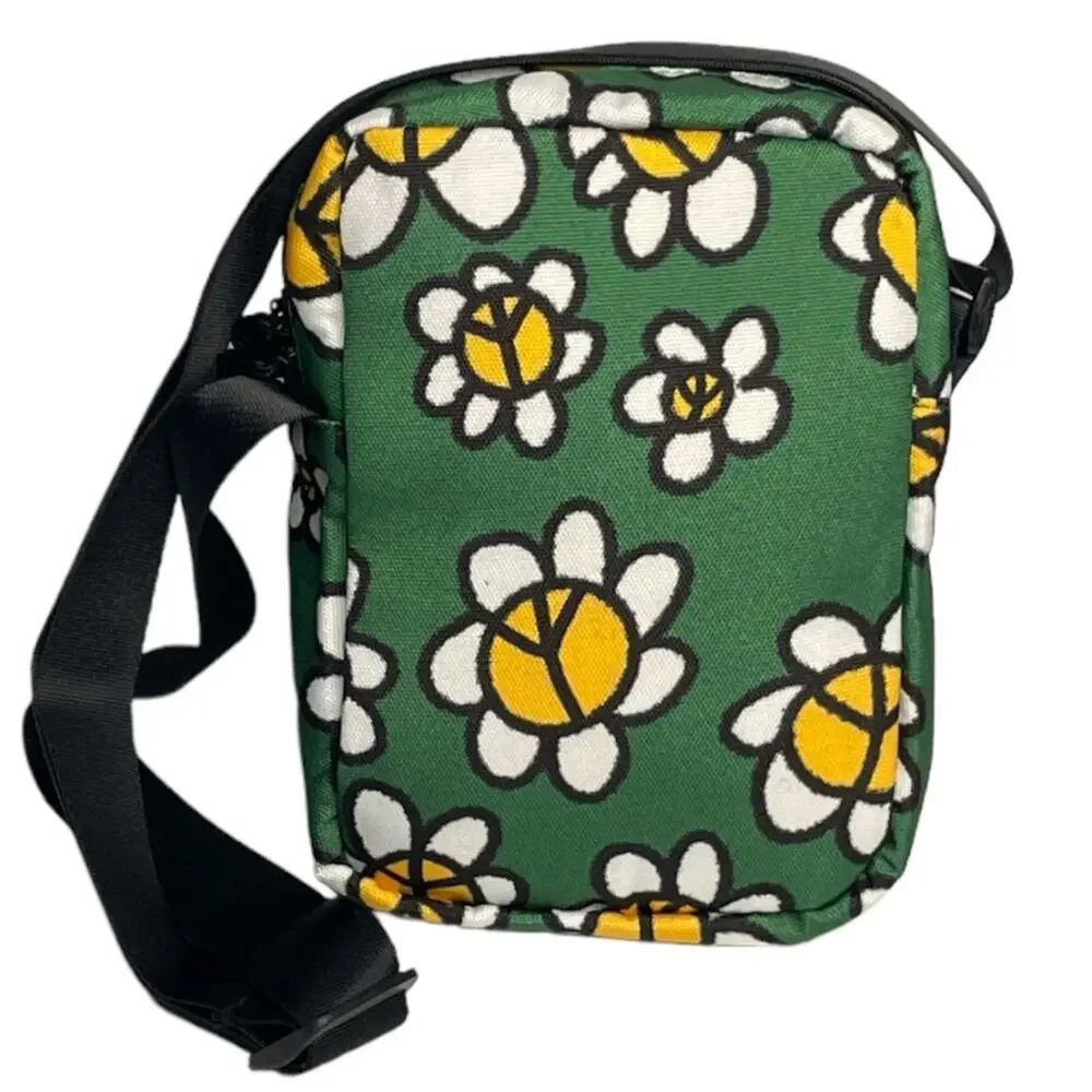 Petals and Peacocks Flowers and Peace Sign Crossbody Camera Bag Green